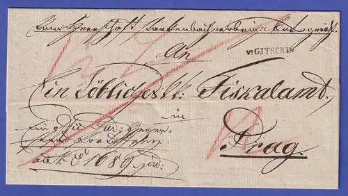 Österreich 1817 Vorphila-Brief mit Einzeiler v.GITSCHIN gel. nach Prag