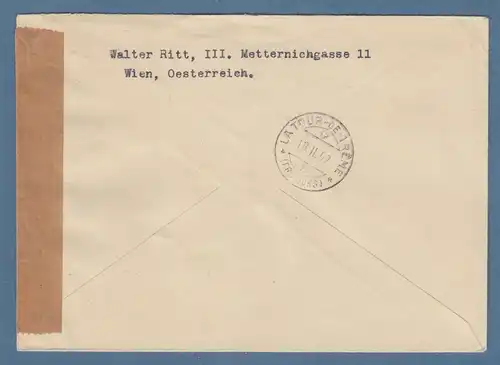 Österreich 1952 zensierter R-Brief mit 3 Werten Trachten gel. von WIEN nach CH