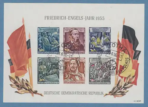 DDR 1955, Blockausgabe Friedrich Engels, Block 13 mit Sonder-O GOTHA VEB gepr.