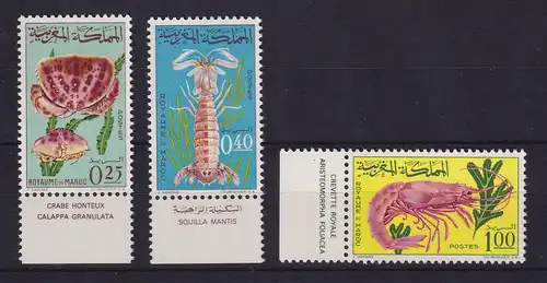Marokko 1965 Meerestiere Mi-Nr. 553-555 Unterrandstücke postfrisch **