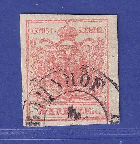 Österreich 1850-54 Wappen Maschinenpapier 3 Kr Mi-Nr. 3 Y O mit Plattenfehler
