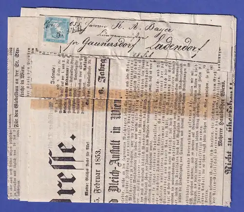 Österreich Blauer Merkur auf Streifband Mi-Nr. 6 I  mit anhängender Zeitung 1853