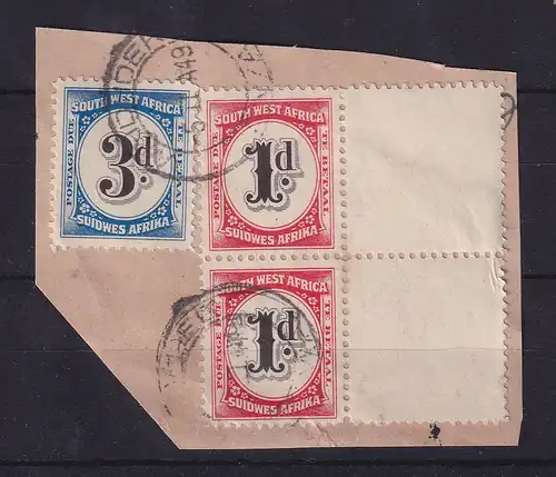 Südwestafrika 1931 Portomarken Mi.-Nr. 87 mit Leerfeldern, 89  O auf Briefstück