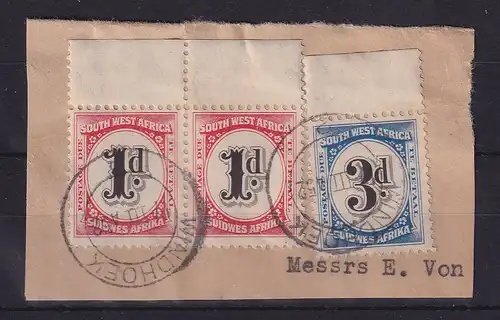 Südwestafrika 1931 Portomarken Mi.-Nr. 87 und 89 Oberrandstücke O auf Briefstück