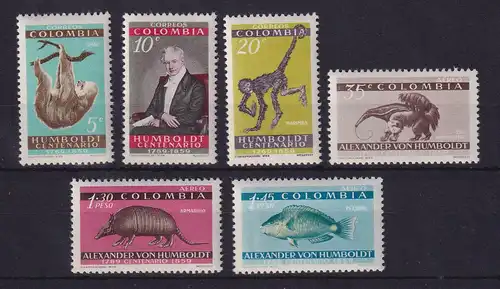 Kolumbien 1960 A. v. Humboldt - Einheimische Tiere Mi.-Nr. 901-906 postfrisch **