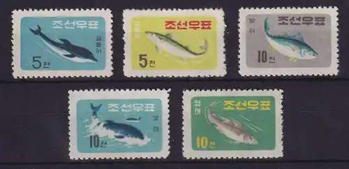 Korea Nord 1961 Wale und Fische Mi.-Nr. 293-297 (*) ohne Gummi wie verausgabt