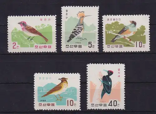 Korea Nord 1966 Vögel Mi.-Nr. 735-739 A (*) ohne Gummi wie verausgabt