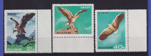 Korea Nord 1967 Raubvögel Mi.-Nr. 821-823 (*) ohne Gummi wie verausgabt