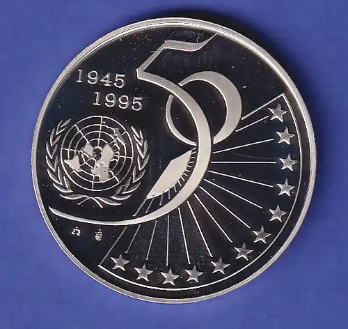 Belgien Silbermünze 5 ECU 50 Jahre UNO 1995 PP