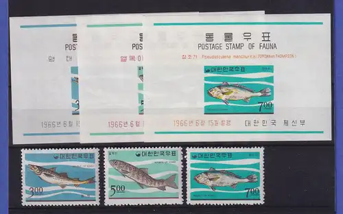 Südkorea 1966 Fische Mi.-Nr. 534-536 und Blocks 229-231 postfrisch **