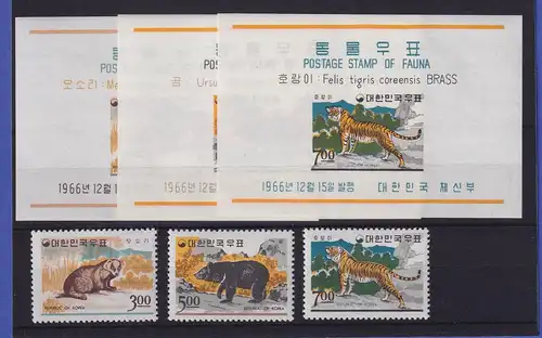 Südkorea 1966 Raubtiere Mi.-Nr. 567-569 und Blocks 243-245 postfrisch **