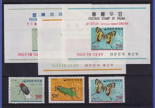 Südkorea 1966 Insekten Mi.-Nr. 552-554 und Blocks 233-235 postfrisch **