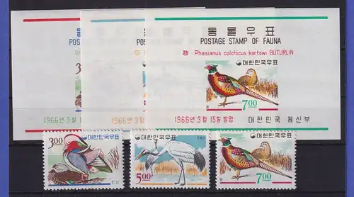 Südkorea 1966 Vögel Mi.-Nr. 520-522 und Blocks 224-226 postfrisch **