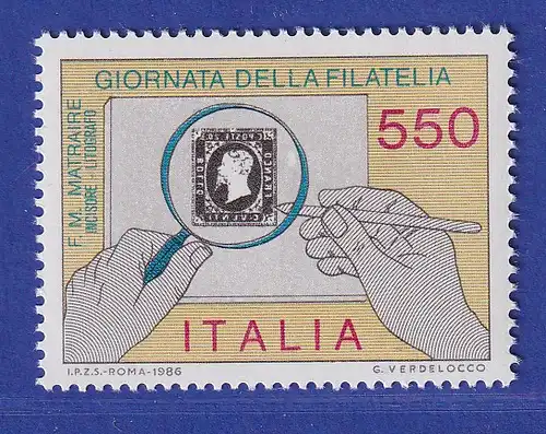 Italien 1986 Tag der Briefmarke Hände mit Lupe und Stichel  Mi-Nr.2000 **