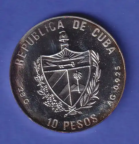 Kuba Silbermünze 10 Pesos Olympiade Barcelona Hochsprung 1990 PP