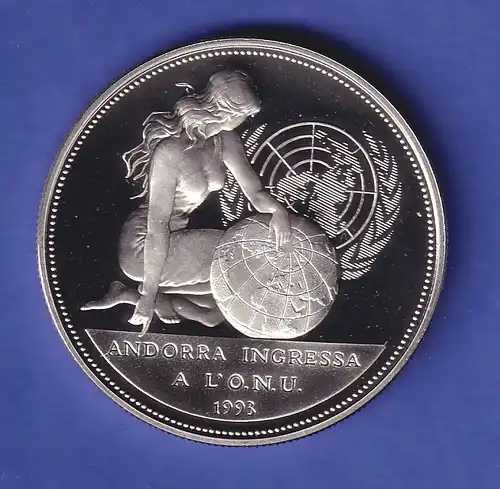 Andorra Silbermünze 10 Diners UNO-Mitgliedschaft 1994 PP