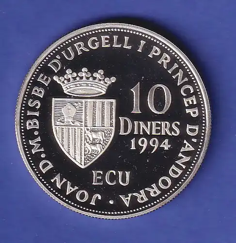 Andorra Silbermünze 10 Diners UNO-Mitgliedschaft 1994 PP