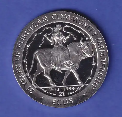 Gibraltar Silbermünze 21 ECU Mitgliedschaft in der EG 1994 PP