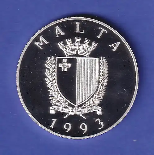 Malta Silbermünze 10 ECU Verteidigung des christlichen Europas 1993 PP