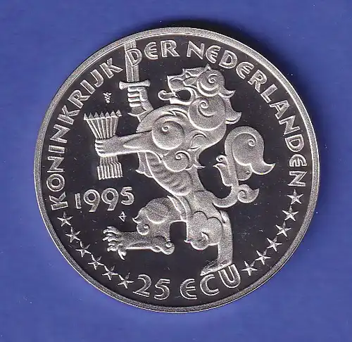 Niederlande Silbermünze 25 ECU Jahrestag d. Befreiung Königin Wilhelmina 1995 PP