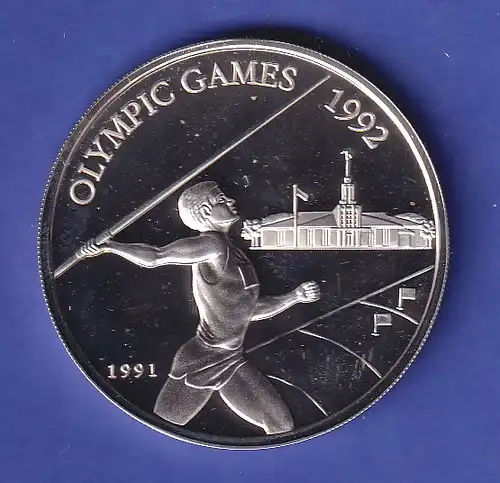 Samoa Silbermünze 10 $ Olympiade Barcelona Speerwerfer 1991 PP