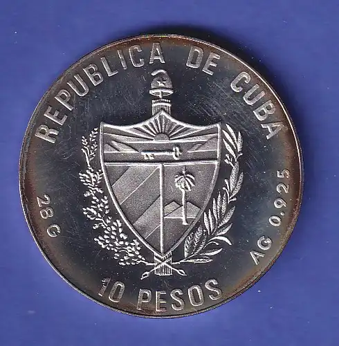 Kuba Silbermünze 10 Pesos Olympiade Barcelona Seitpferd-Turnen 1992 PP