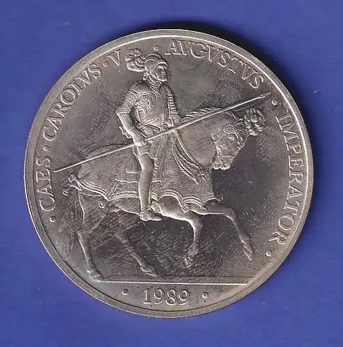 Spanien Silbermünze 5 ECU Kaiser Karl V. 1989 PP