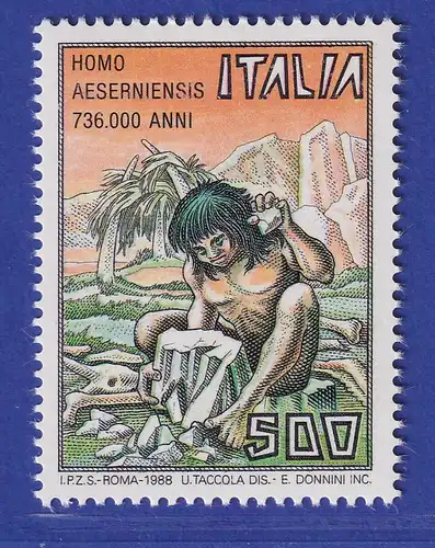 Italien 1988 Homo Aeserniensis beim Behauen eines Steines  Mi-Nr. 2033 **