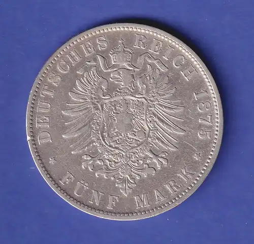 Dt. Kaiserreich Bayern Silbermünze 5 Mark König Ludwig II. 1875 ss