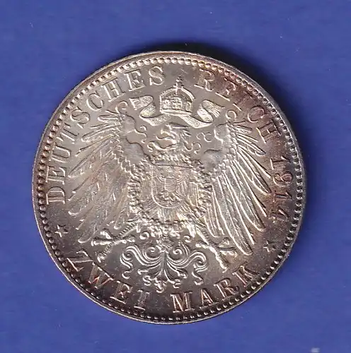 Dt. Kaiserreich Bayern Silbermünze 2 Mark König Ludwig III. 1914 D vz