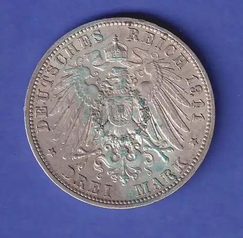 Dt. Kaiserreich Bayern Silbermünze 3 Mark König Otto 1911 D ss-vz