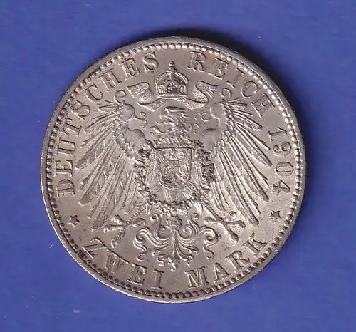 Dt. Kaiserreich Bayern Silbermünze 2 Mark König Otto 1904 D vz