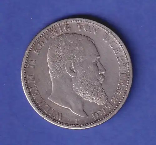 Dt. Kaiserreich Württemberg Silbermünze 2 Mark König Wilhelm II. 1904 F vz