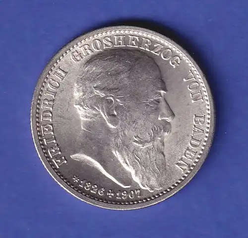 Dt. Kaiserreich Baden Silbermünze 2 Mark Großherzog Friedrich 1907 G vz-stg
