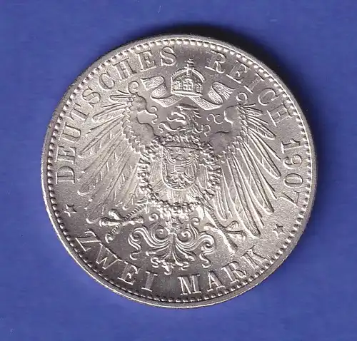 Dt. Kaiserreich Baden Silbermünze 2 Mark Großherzog Friedrich 1907 G vz-stg