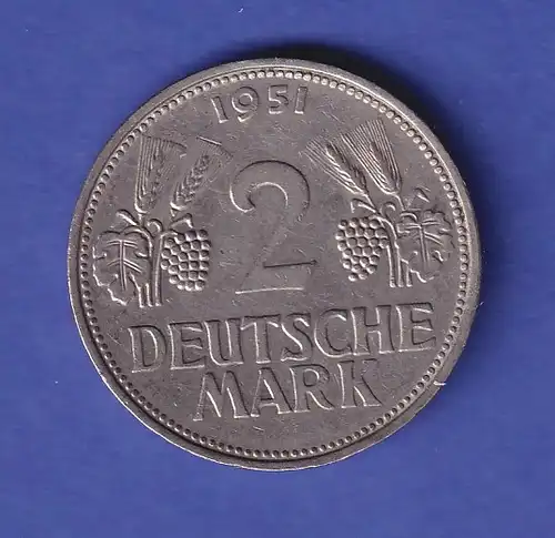 Bundesrepublik Kursmünze 2 DM 1951 F ss