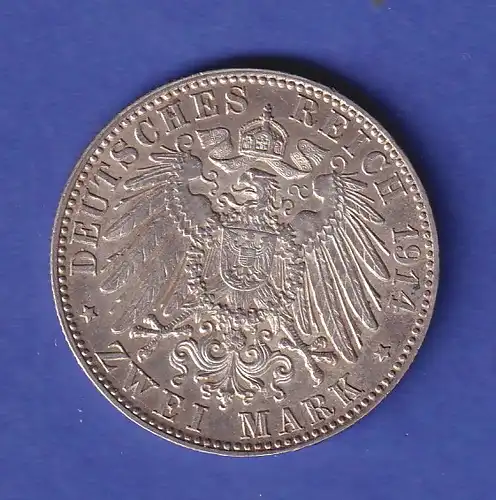 Dt. Kaiserreich Bayern Silbermünze 2 Mark König Ludwig III. 1914 D vz