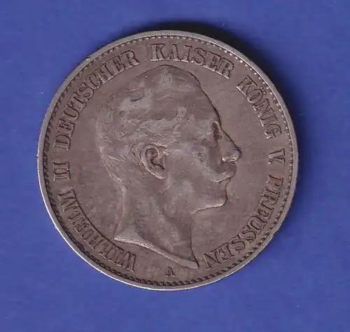 Dt. Kaiserreich Preußen Silbermünze 2 Mark Kaiser Wilhelm II. 1901 A SELTEN !