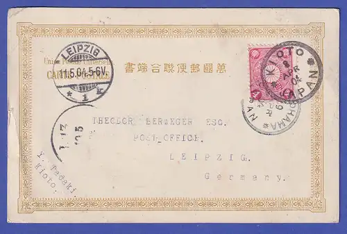 Japan 1904 old postcard Wanderer in the wood mailed from KIOTO to Germany