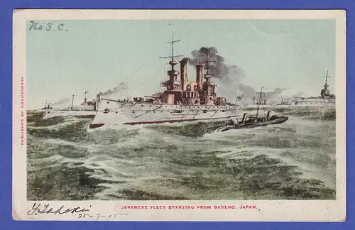 Japan 1905 old postcard Japanese fleet mailed from KIOTO to Germany