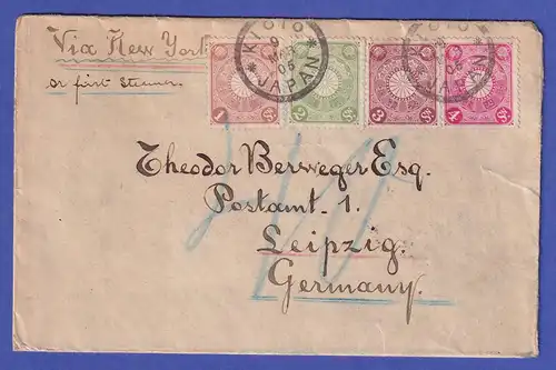 Japan 1905 Chrysantheme Mi.-Nr. 76, 77, 78, 79 a auf Brief von KIOTO 