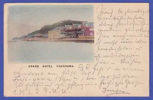 Japan 1901 old postcard Grand Hotel Yokohama mailed from KOBE to Austria