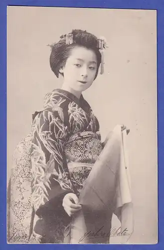 Japan 1906 old postcard Japanese Lady with scarf mailed from KIOTO to Germany