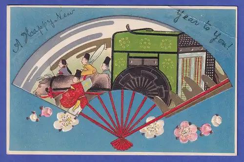 Japan ca. 1910 old postcard New Year's greetings mailed from KOBE to Germany