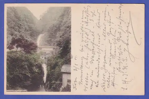 Japan 1901 old postcard Waterfall near Kobe mailed from KOBE to Austria
