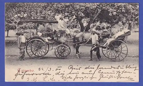 Ceylon 1900 old postcard Riksha and Carriage mailed from COLOMBO to Austria