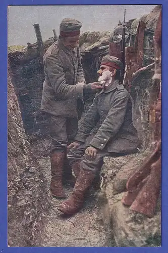 Deutsches Reich 1915 Feldpostkarte "Barbier im Schützengraben"