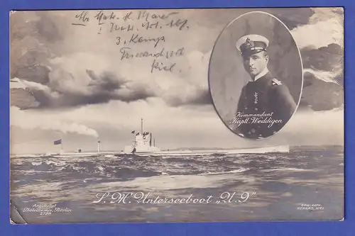 Deutsches Reich 1916 Marine-Feldpostkarte U-Boot U 9 Kapitänleutnant Weddigen
