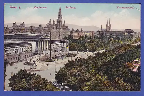 Österreich 1914 Ansichtskarte Ringstraße Wien mit Rathaus und Parlament