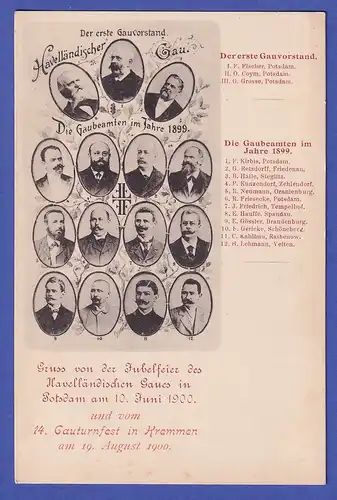 Dt. Reich 1900 Bild-Postkarte Gau-Turnfest in Potsdam - Vorstand des Turnerbunds
